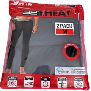 32 Degrees Heat Men’s Pant Thermal Light Ultra 2 Pack Pants Size M, NEW